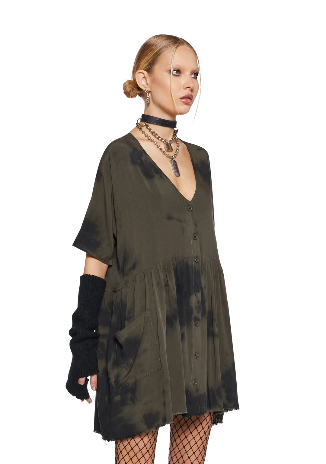 Womens Sexy Tie Dye Babydoll Dress Current Mood - Green - Image 3