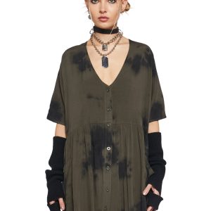 Womens Sexy Tie Dye Babydoll Dress Current Mood - Green