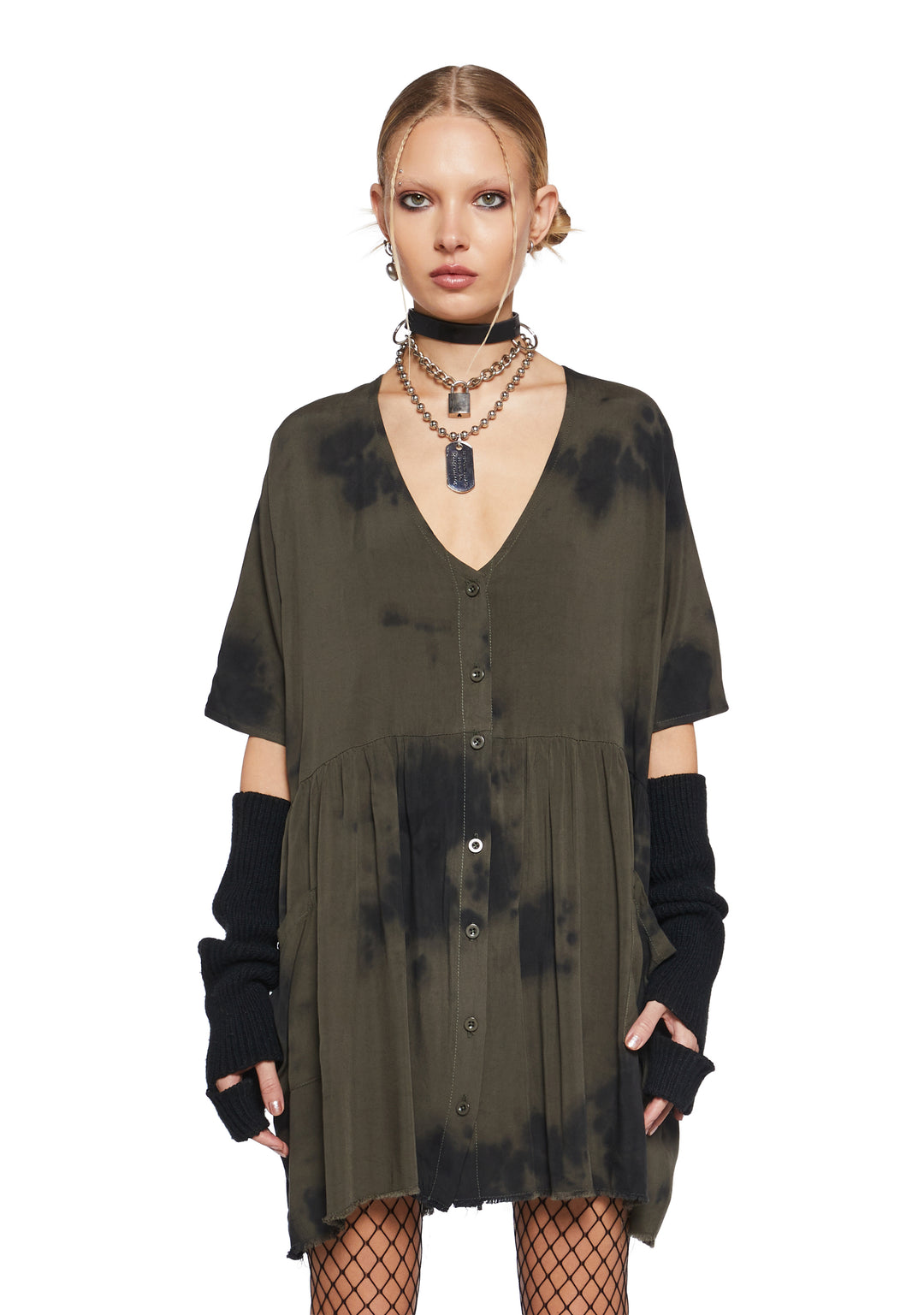 Womens Sexy Tie Dye Babydoll Dress Current Mood - Green
