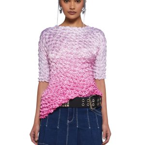 Stretchy Dip-Dye Ombre Popcorn Top Current Mood - Pink