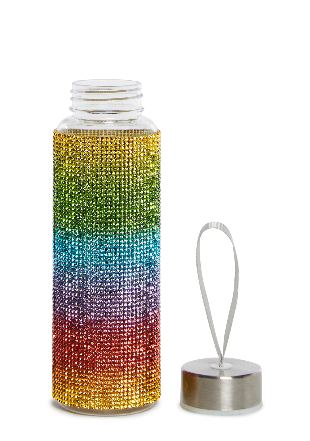 Rainbow Rhinestone Metal Lid Wrist Strap Water Bottle Current Mood - Multi - Image 3