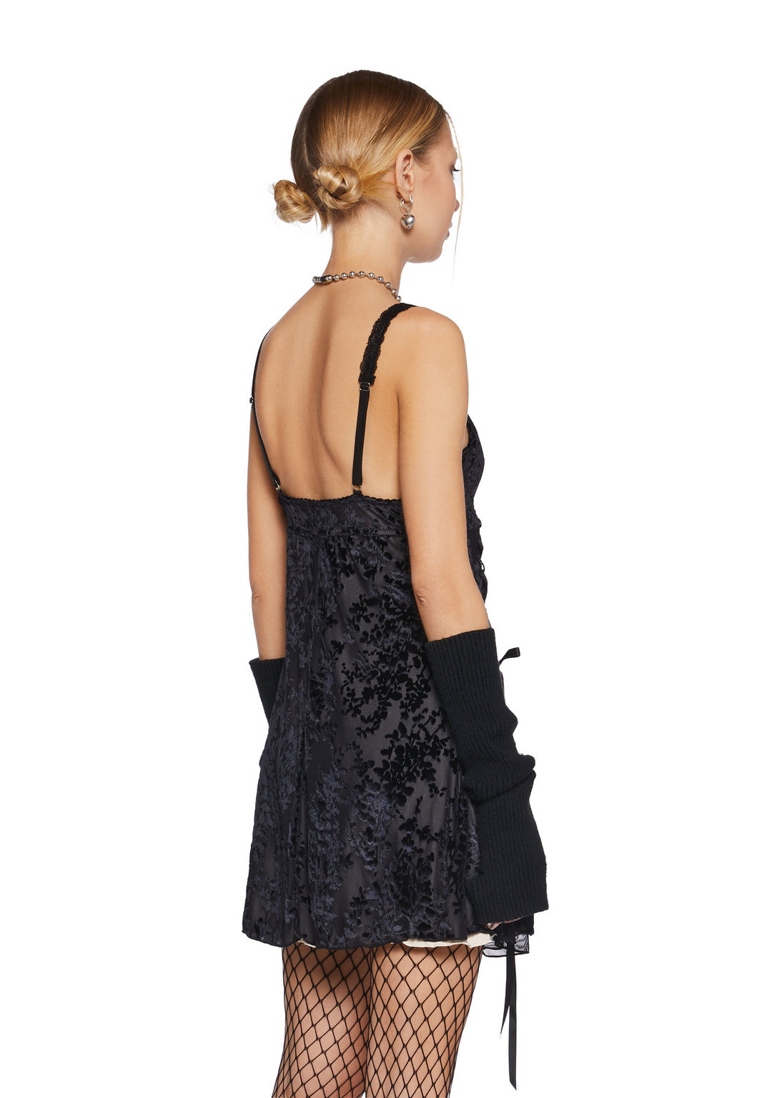 Womens Sexy Mesh Lace Velvet Burnout Mini Dress Current Mood - Black - Image 4