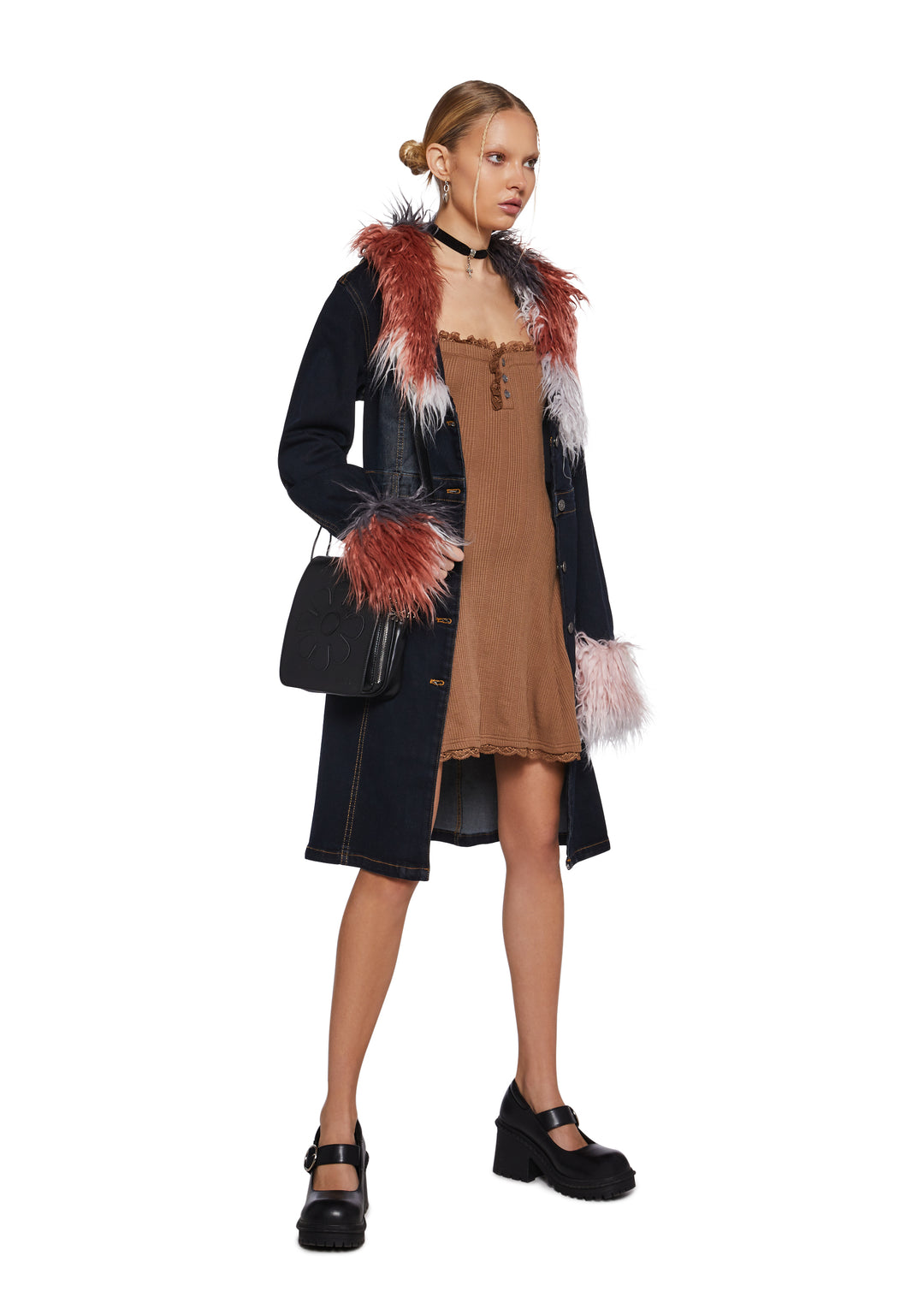 Thermal Long Sleeve Lace Mini Dress Delia's - Mid Century Date Thermal Dress - Brown - Image 2