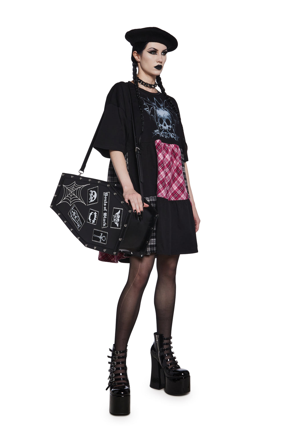 The Grave Girls Coffin Shaped Goth Patch Spiderweb Shoulder Bag - Black - Image 6