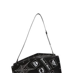 The Grave Girls Coffin Shaped Goth Patch Spiderweb Shoulder Bag - Black