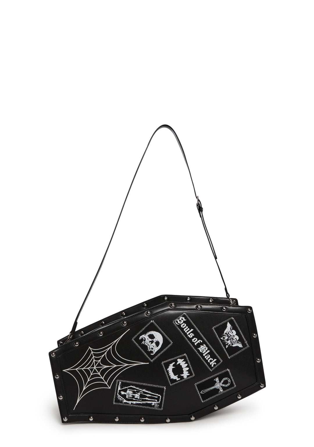 The Grave Girls Coffin Shaped Goth Patch Spiderweb Shoulder Bag - Black