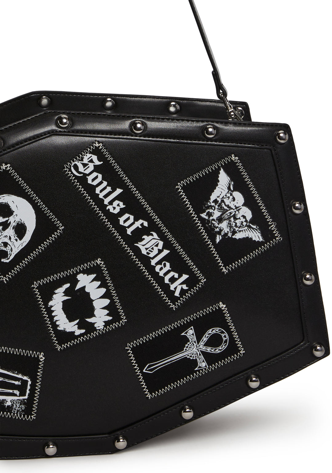 The Grave Girls Coffin Shaped Goth Patch Spiderweb Shoulder Bag - Black - Image 5