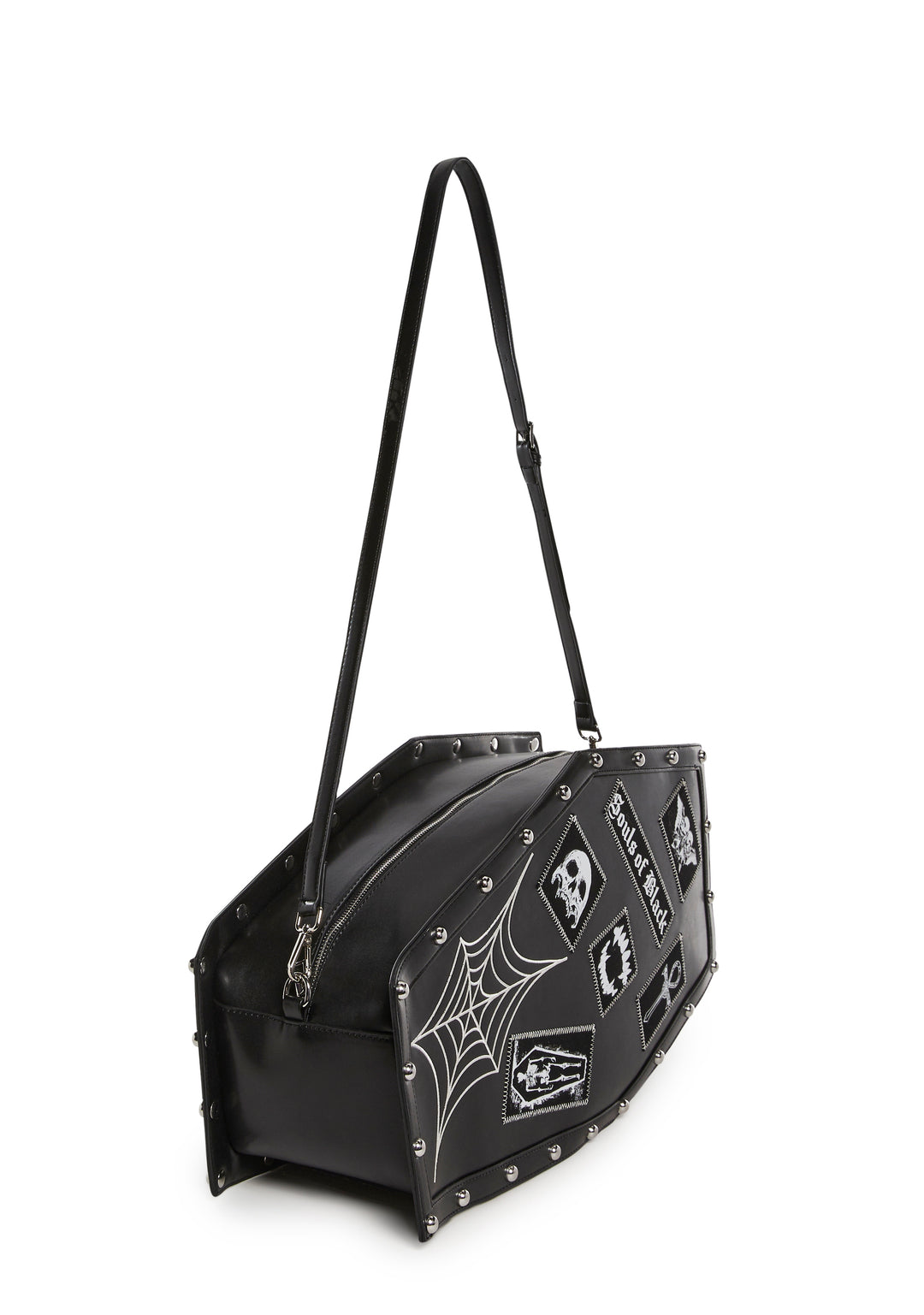 The Grave Girls Coffin Shaped Goth Patch Spiderweb Shoulder Bag - Black - Image 3