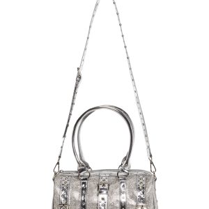 Vegan Leather Rhinestone Studded Mini Duffle Bag Current Mood - Silver