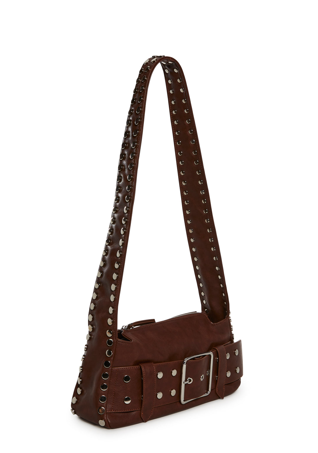 Studded Buckle Belt Shoulder Bag Current Mood - Brown - Image 3