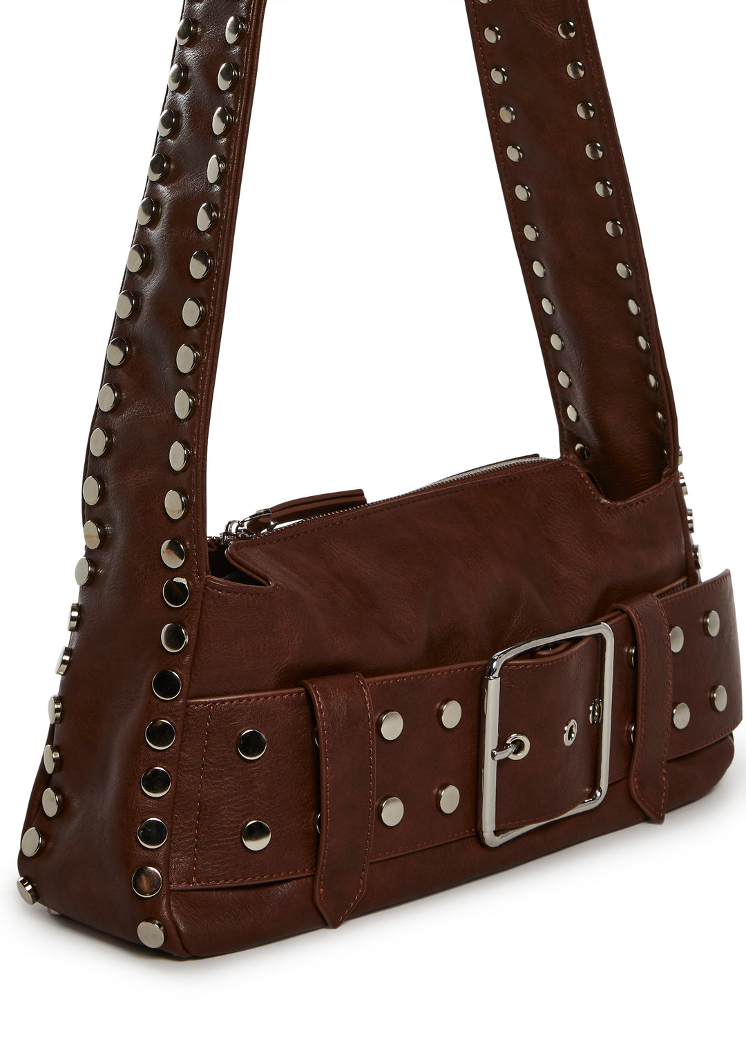Studded Buckle Belt Shoulder Bag Current Mood - Brown - Image 5