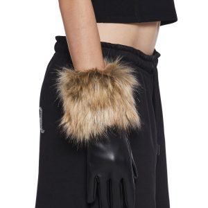 Namilia Vegan Leather Faux Fur Gloves - Black