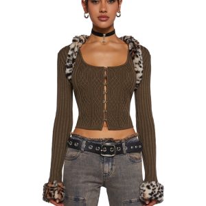 Knit Ribbed Corset Tank Top And Faux Fur Trimmed Shrug Delia's - Brown