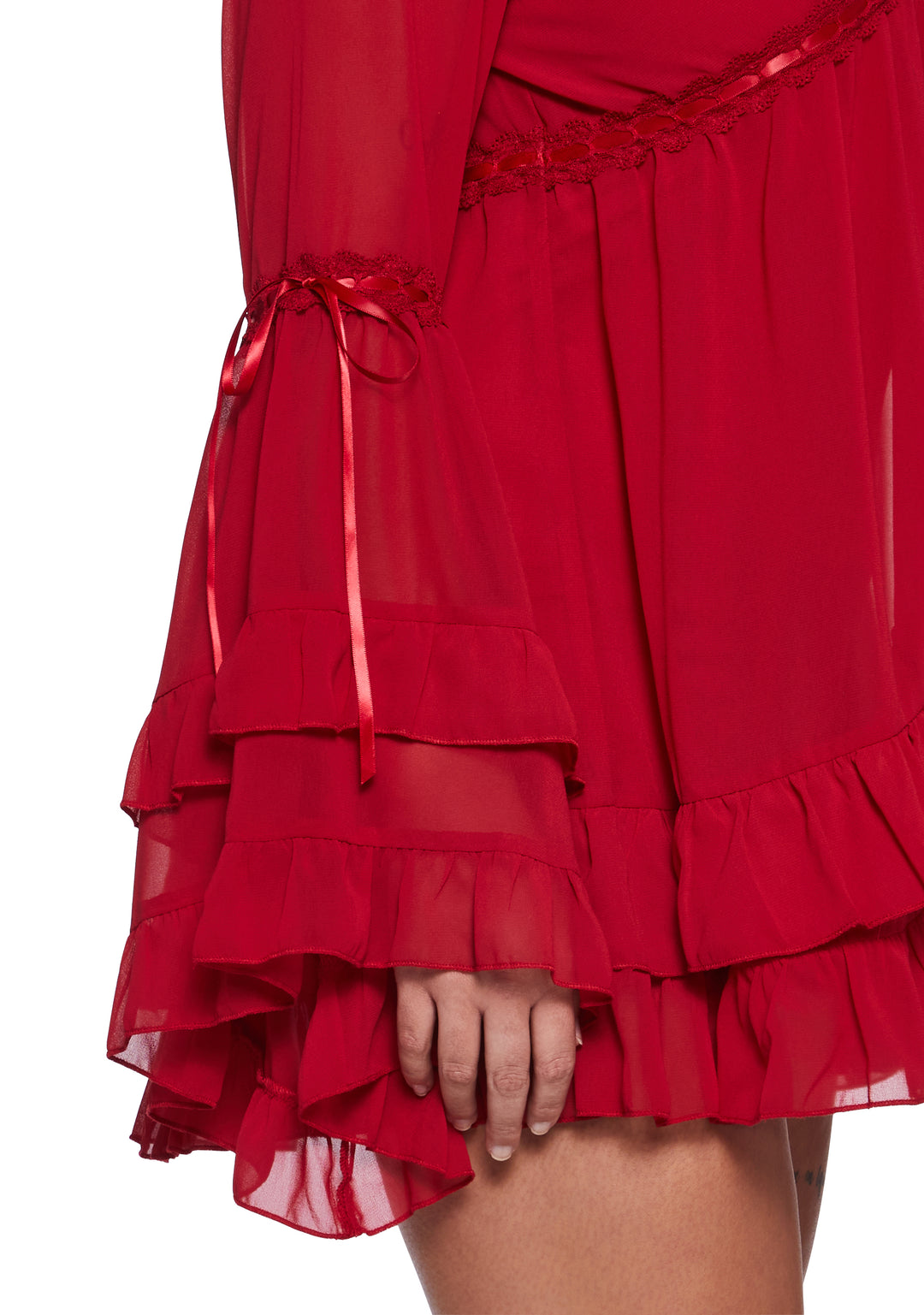 Womens Sexy Chiffon Mini Dress With Bell Sleeves Sugar Thrillz - Red - Image 10