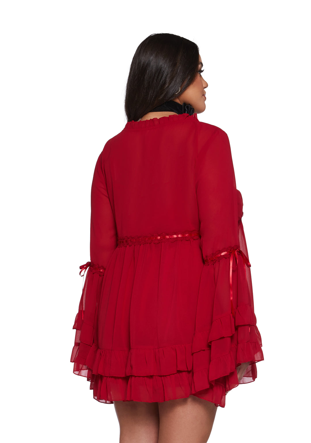 Womens Sexy Chiffon Mini Dress With Bell Sleeves Sugar Thrillz - Red - Image 8