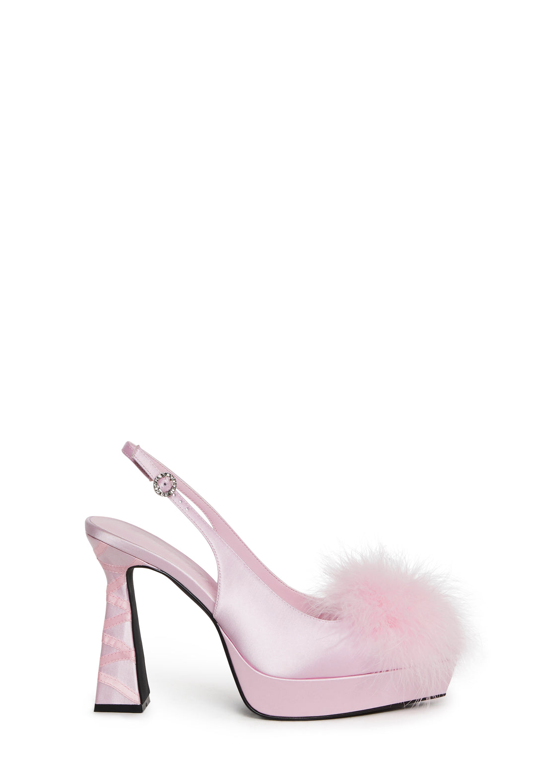Satin Marabou Feather Ribbon Lace-Up Pointed Toe Heels Sugar Thrillz - Pink