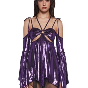 Womens Metallic Cut Out Mini Dress Club Exx - Purple