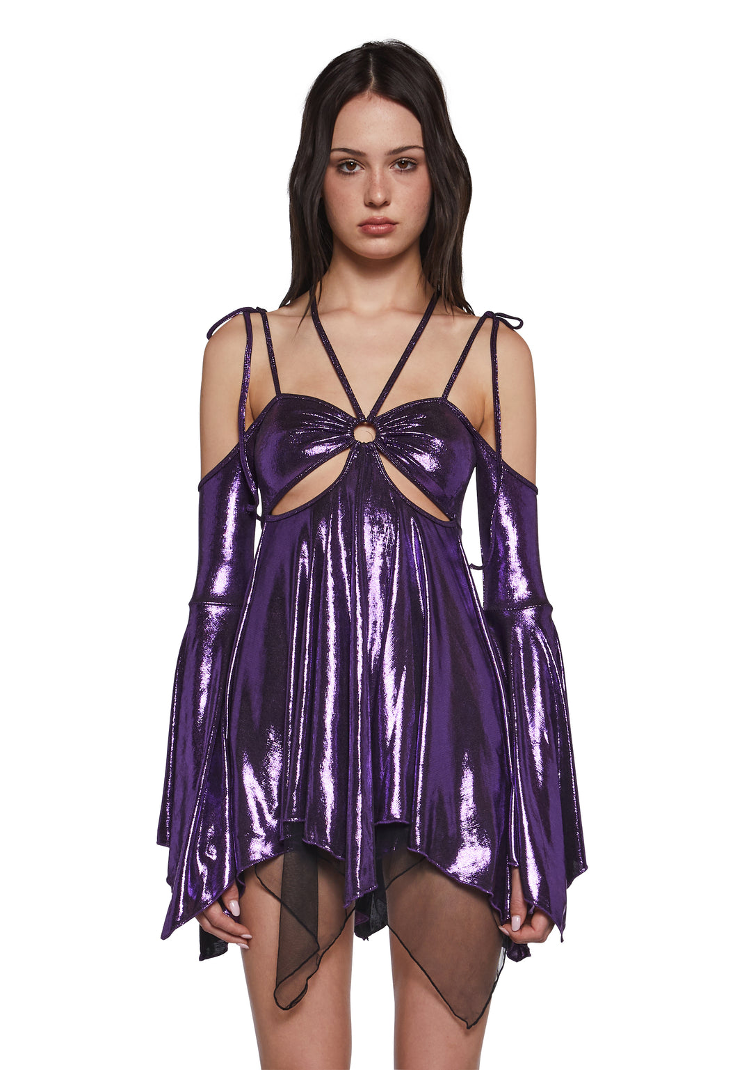 Womens Metallic Cut Out Mini Dress Club Exx - Purple