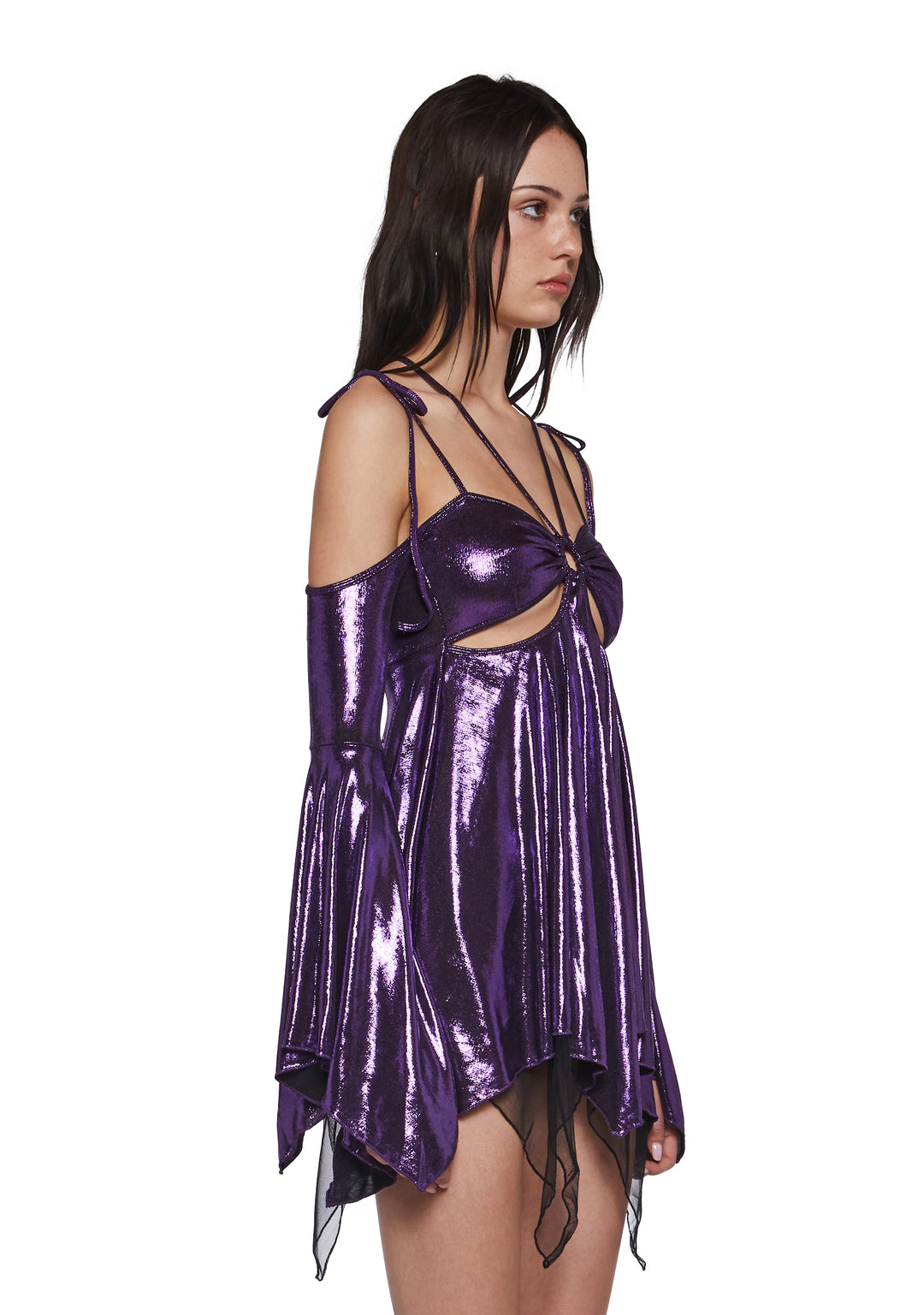 Womens Metallic Cut Out Mini Dress Club Exx - Purple - Image 3