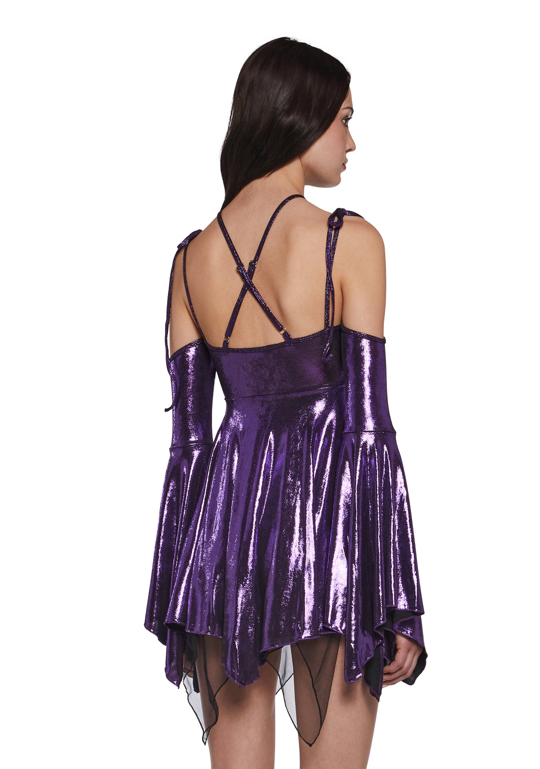 Womens Metallic Cut Out Mini Dress Club Exx - Purple - Image 4