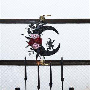 Yarn Half Moon Floral Rose Christmas Krampus Wreath - Multi