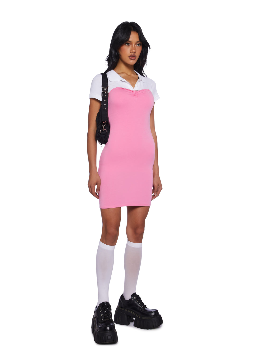 Sexy Womans Pastel Goth Stretchy Knit Bodycon Dress - Pink - Image 2