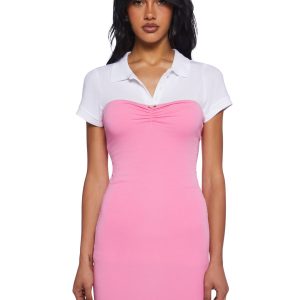 Sexy Womans Pastel Goth Stretchy Knit Bodycon Dress - Pink
