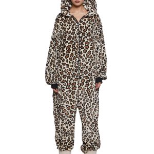 Plush Velour Leopard Print Hooded Zippered Jumpsuit Current Mood - Leopard
