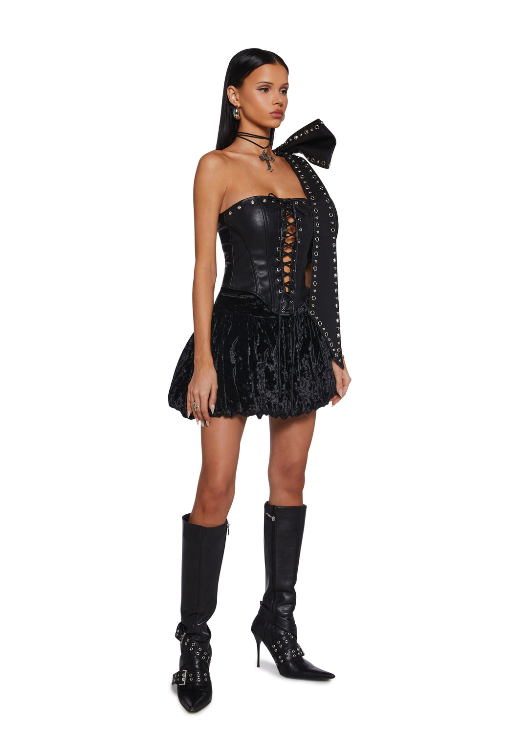 NYE Crushed Velvet Bubble Mini Skirt Current Mood - Black - Image 5