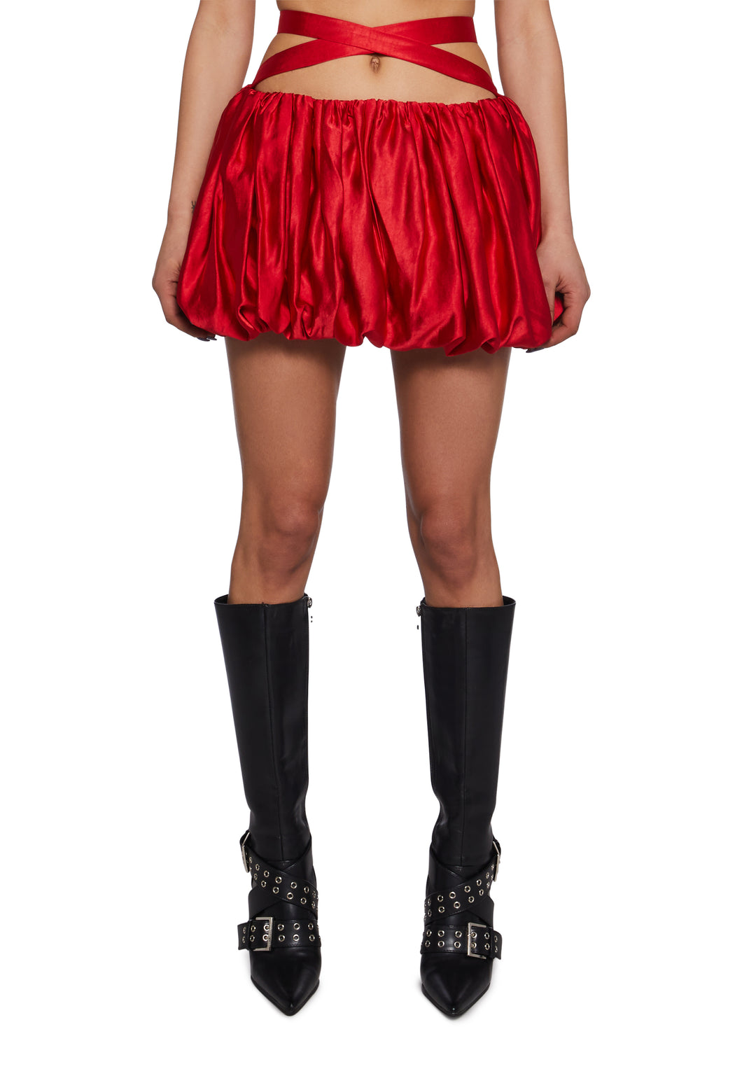 Satin Wraparound Bubble Mini Skirt Current Mood - Red