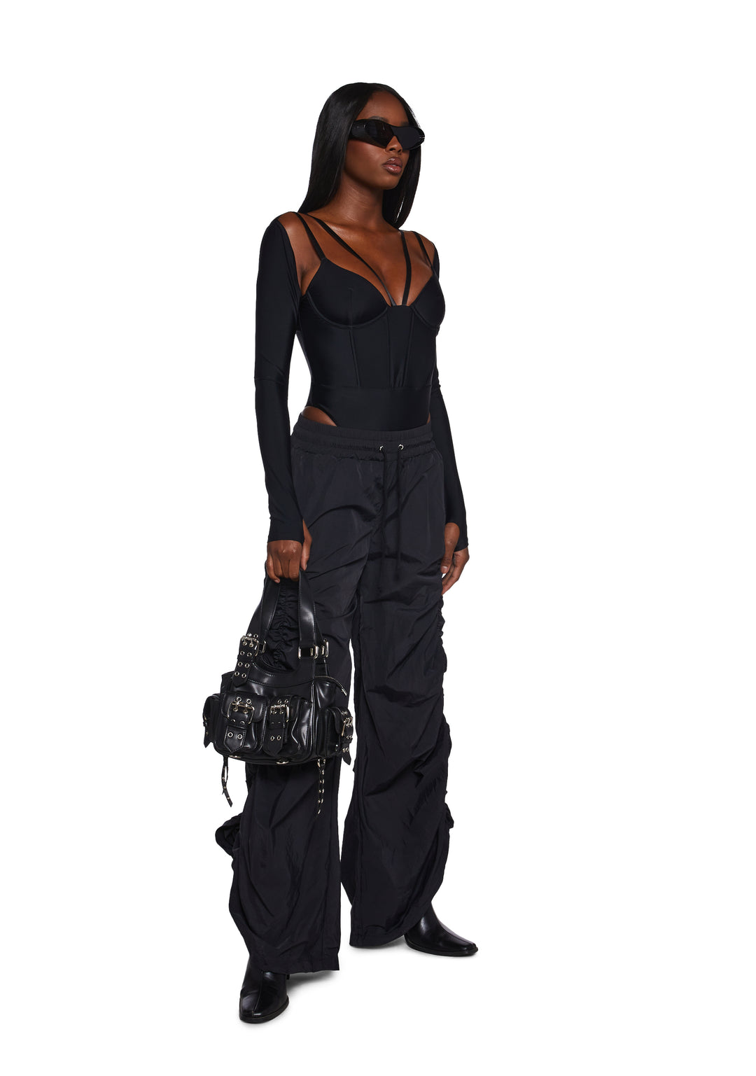 Bitch Ruched Gathered Nylon Pants Poster Grl - Black - Image 2