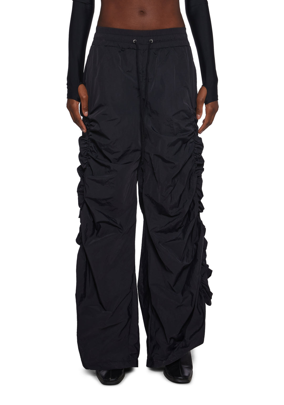 Bitch Ruched Gathered Nylon Pants Poster Grl - Black - Image 5