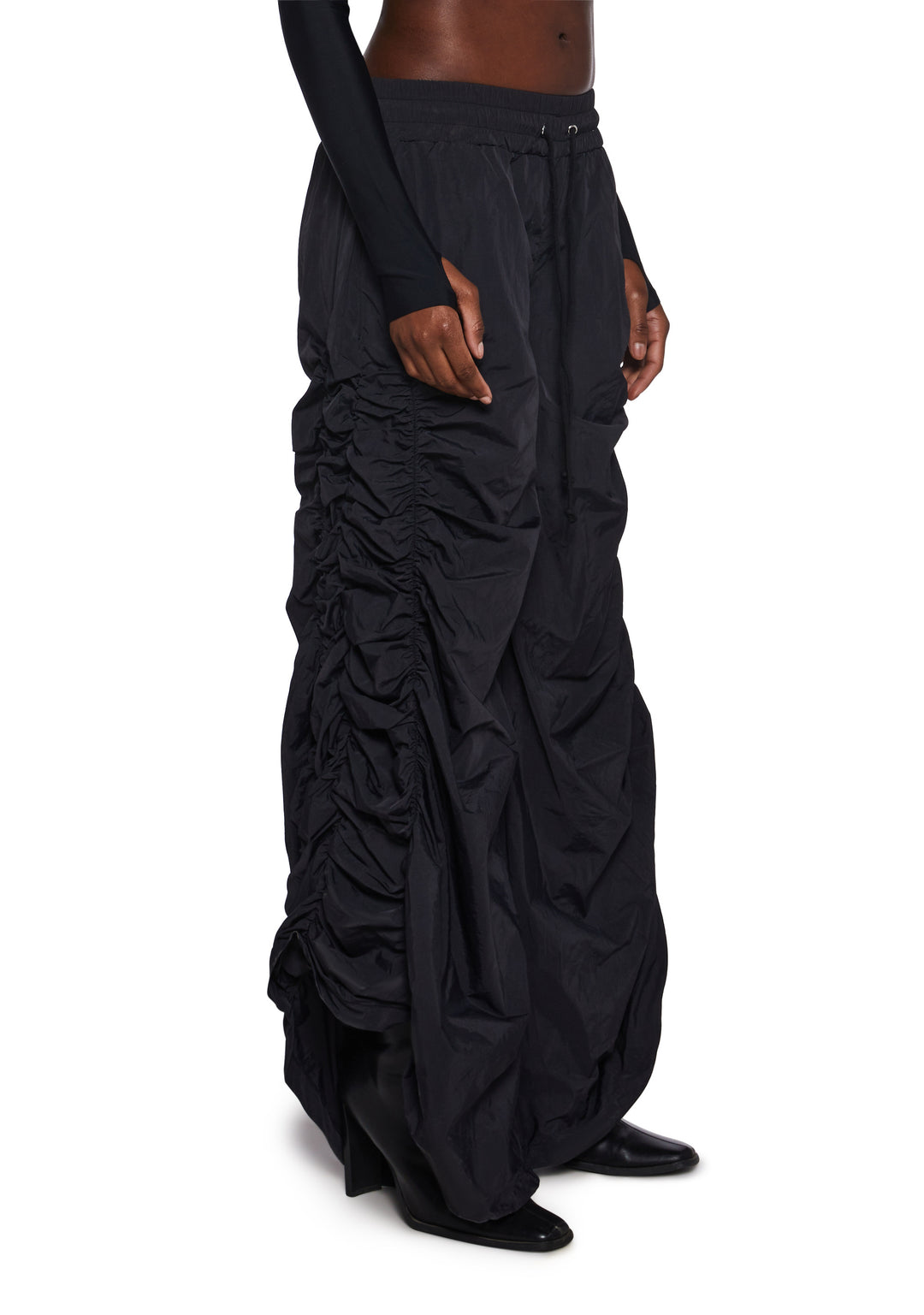 Bitch Ruched Gathered Nylon Pants Poster Grl - Black - Image 3