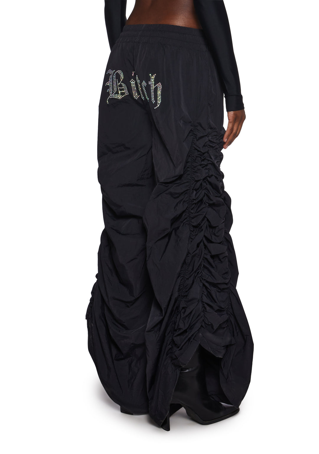 Bitch Ruched Gathered Nylon Pants Poster Grl - Black - Image 4