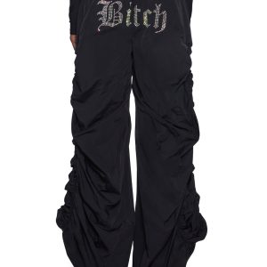 Bitch Ruched Gathered Nylon Pants Poster Grl - Black
