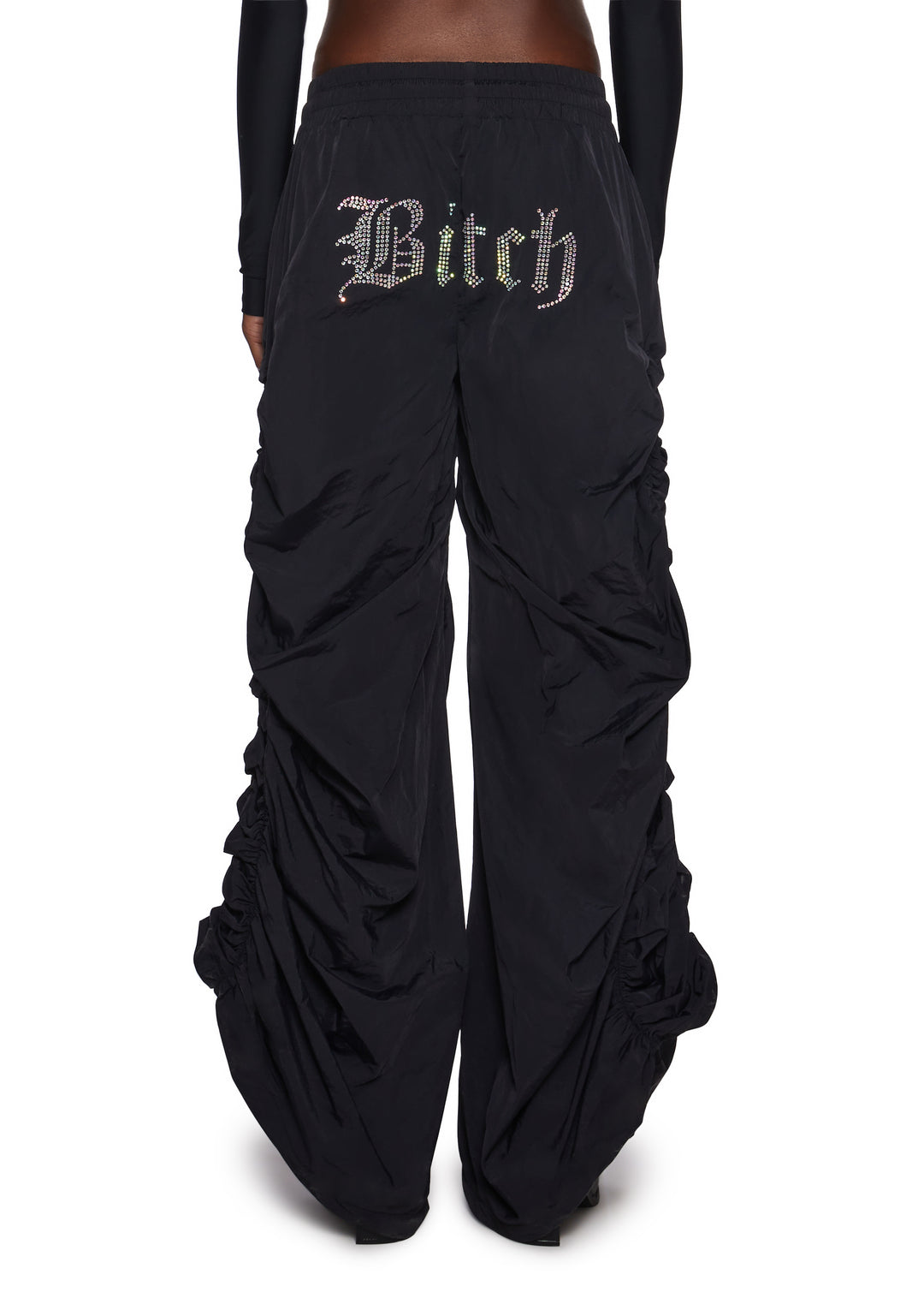 Bitch Ruched Gathered Nylon Pants Poster Grl - Black