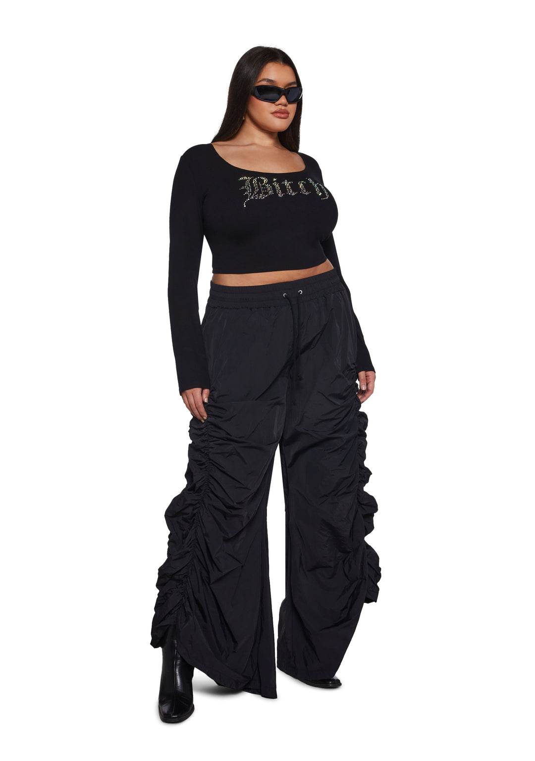 Bitch Ruched Gathered Nylon Pants Poster Grl - Black - Image 11