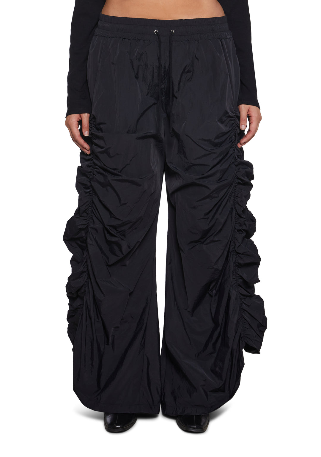 Bitch Ruched Gathered Nylon Pants Poster Grl - Black - Image 8