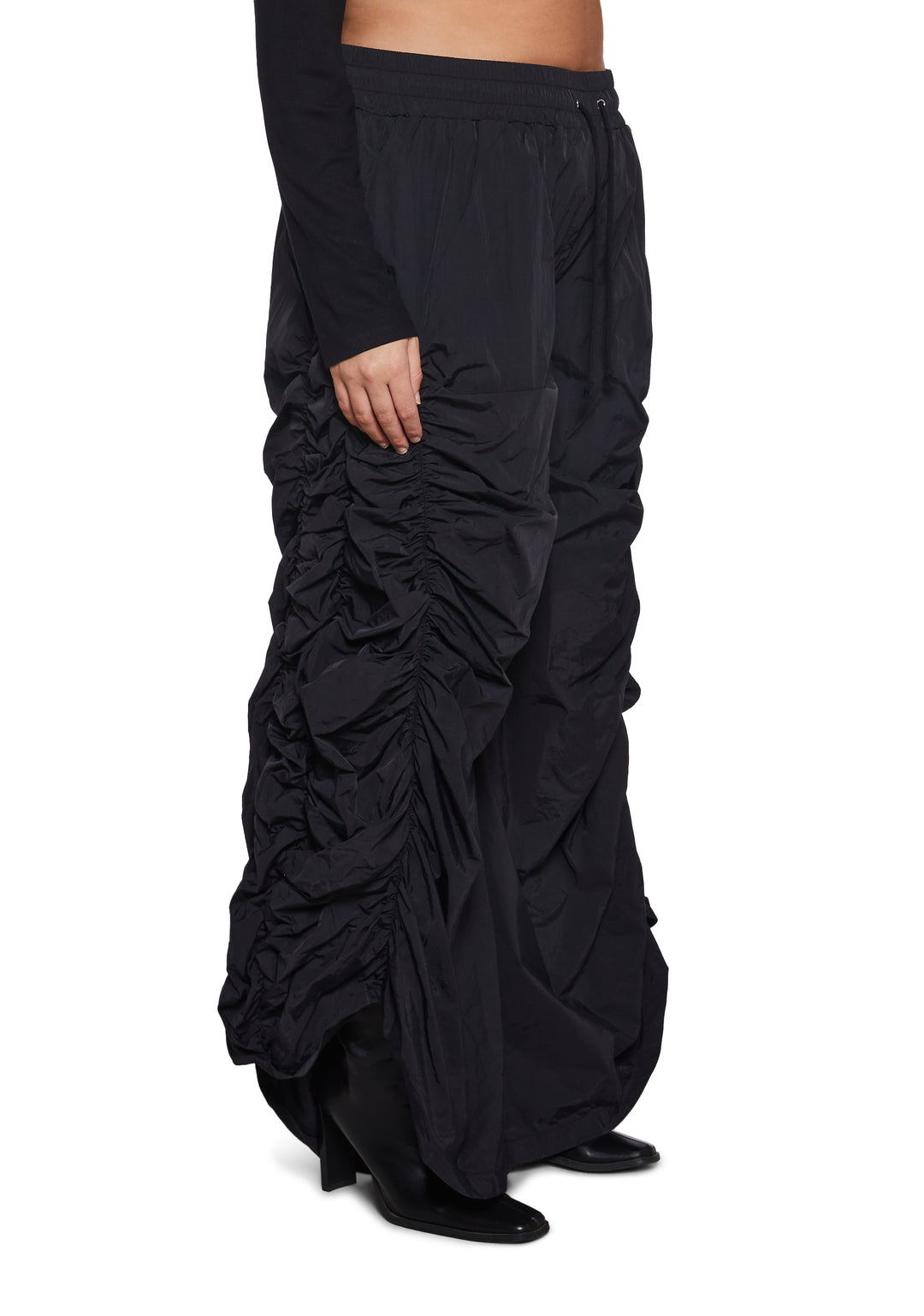 Bitch Ruched Gathered Nylon Pants Poster Grl - Black - Image 9