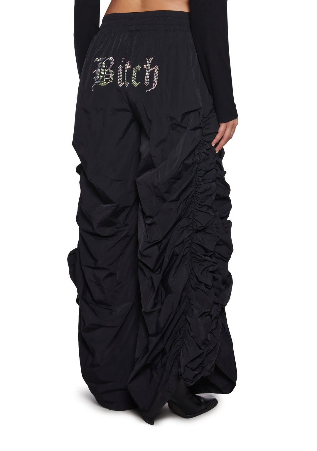 Bitch Ruched Gathered Nylon Pants Poster Grl - Black - Image 12