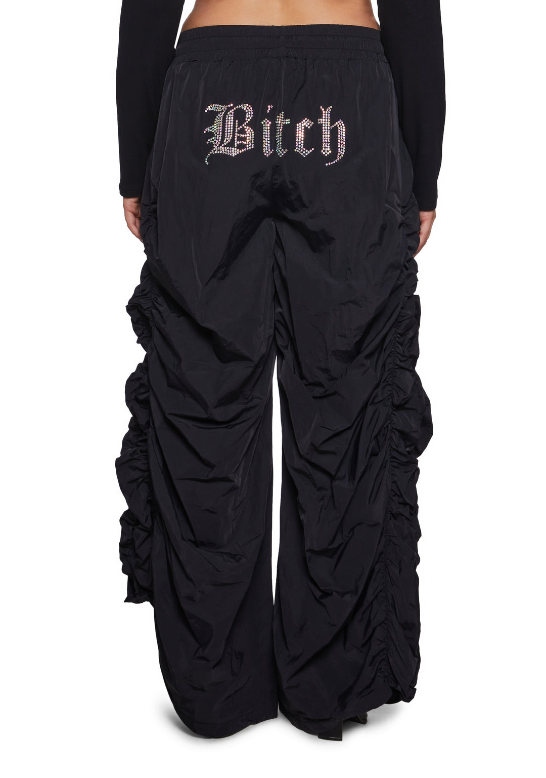 Bitch Ruched Gathered Nylon Pants Poster Grl - Black - Image 10