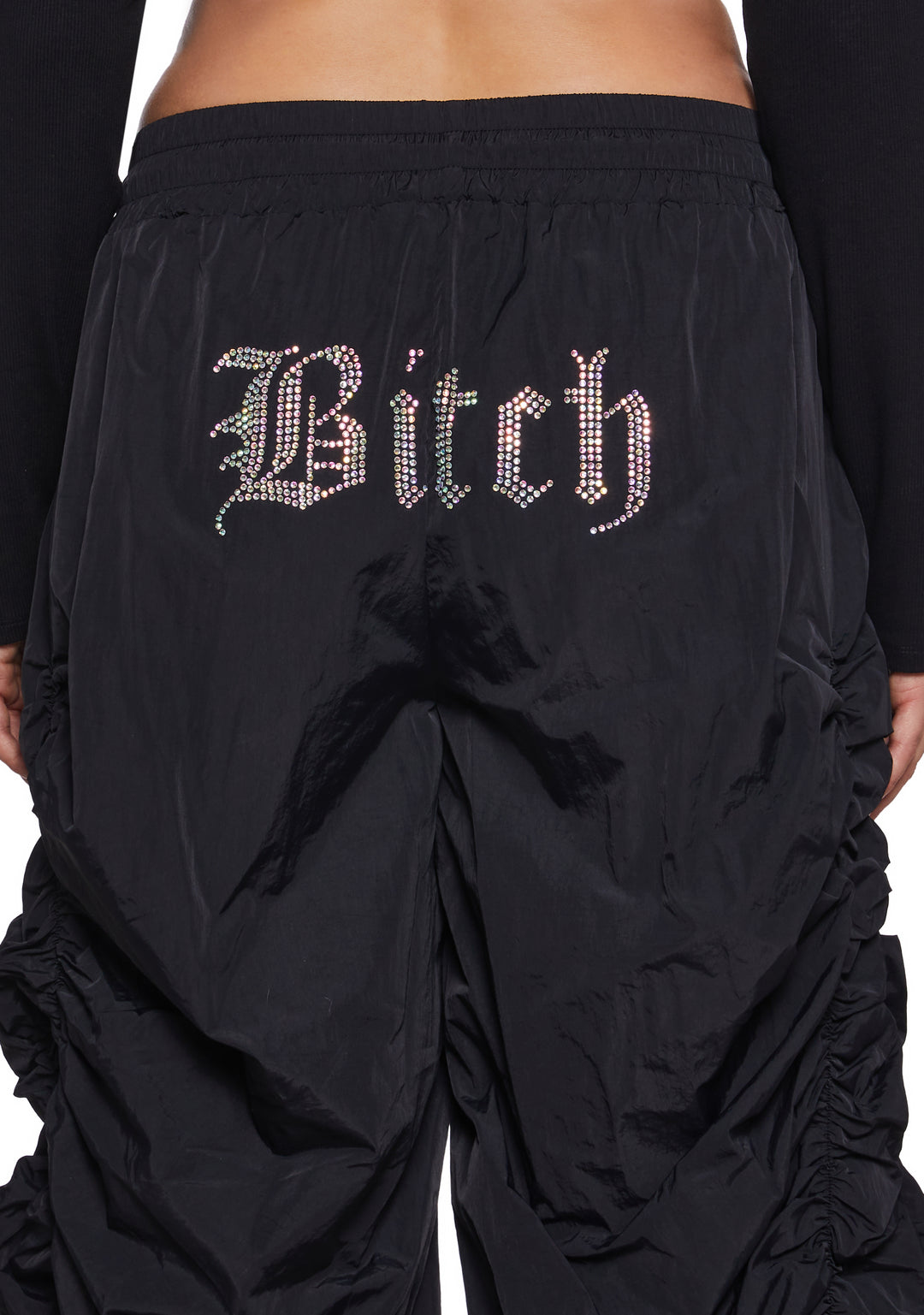 Bitch Ruched Gathered Nylon Pants Poster Grl - Black - Image 13