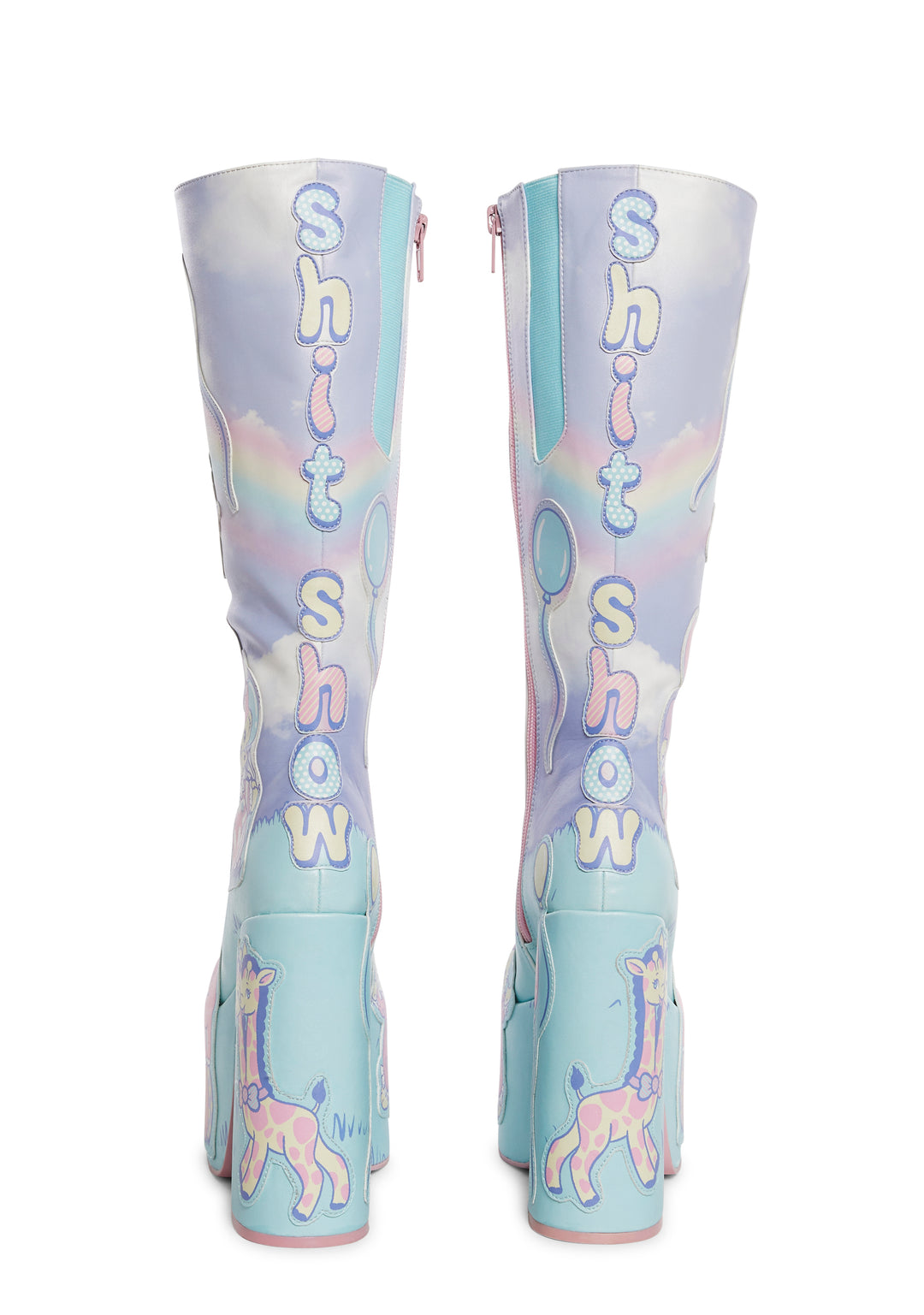Vegan Leather Not So Funhouse Mutant Circus Knee High Platform Boots - Multi - Image 4