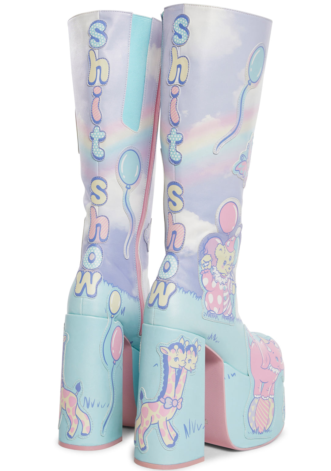 Vegan Leather Not So Funhouse Mutant Circus Knee High Platform Boots - Multi - Image 2