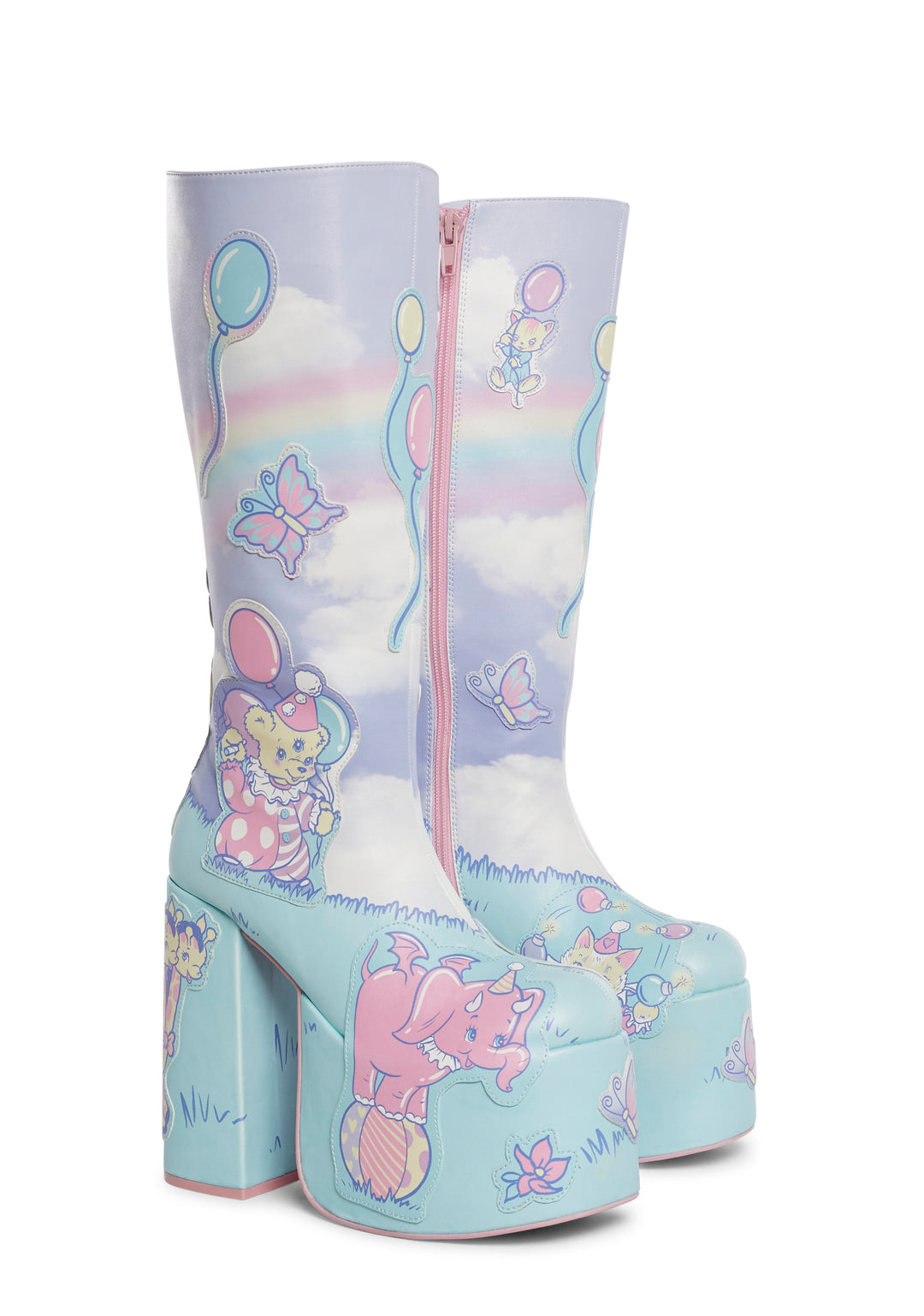 Vegan Leather Not So Funhouse Mutant Circus Knee High Platform Boots - Multi - Image 3