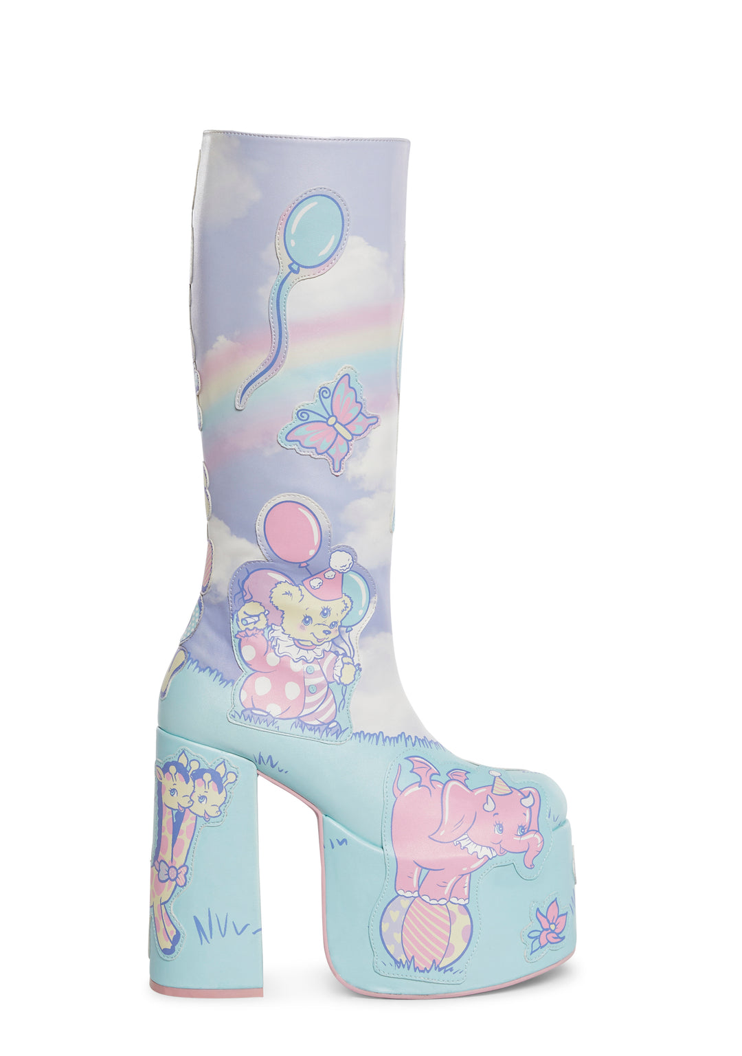 Vegan Leather Not So Funhouse Mutant Circus Knee High Platform Boots - Multi