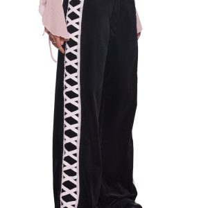 Womens Corduroy Pants With Ribbon Lace Up On The Sides Sugar Thrillz - Black