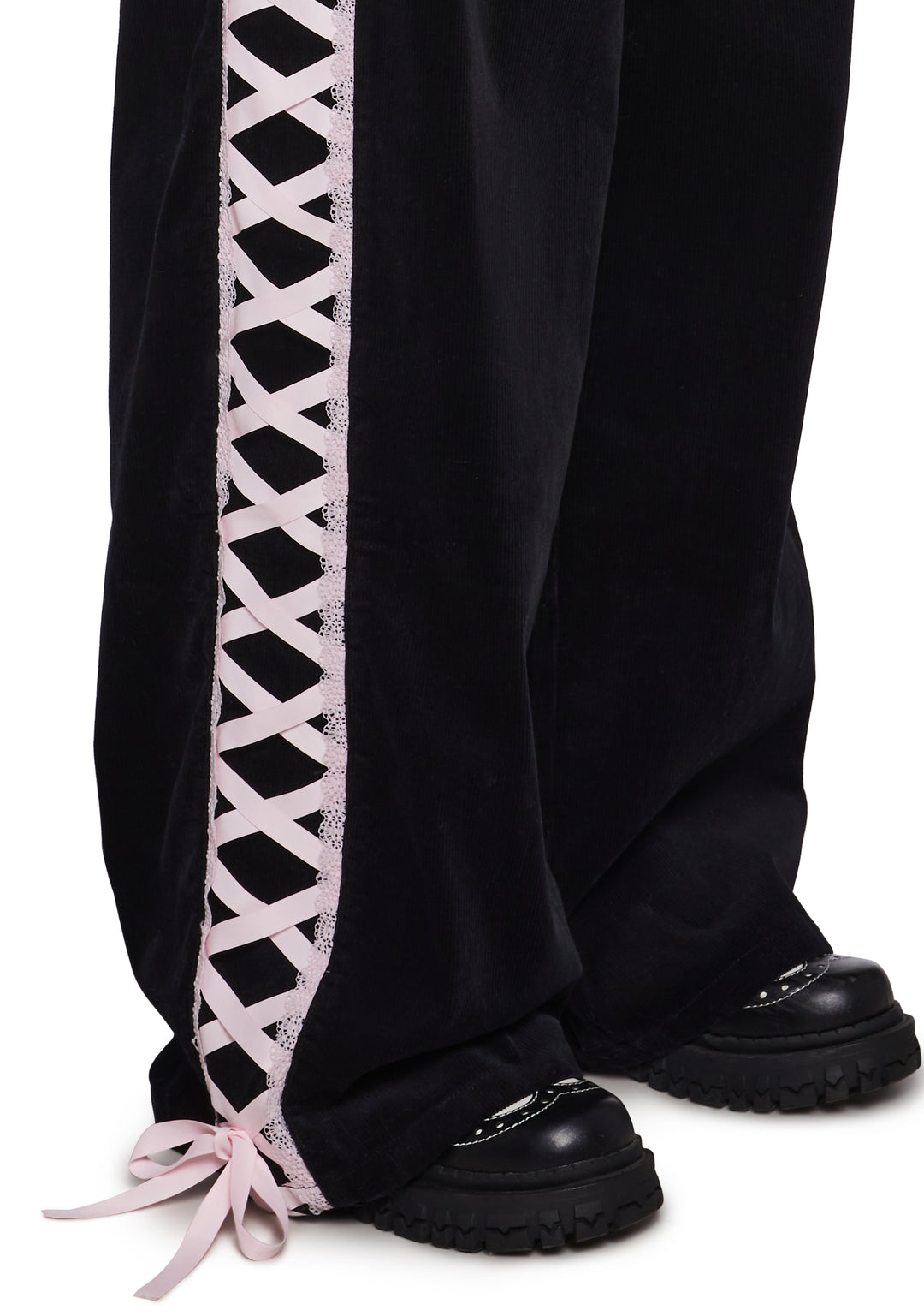 Womens Corduroy Pants With Ribbon Lace Up On The Sides Sugar Thrillz - Black - Image 10
