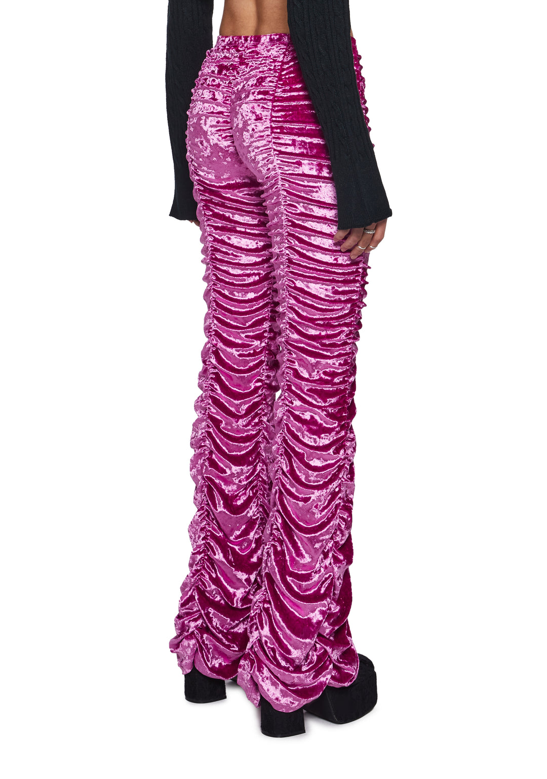 Stretchy Velour Ruched Bell Bottoms Sugar Thrillz - Pink - Image 4