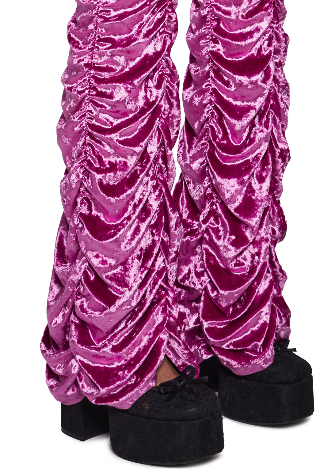 Stretchy Velour Ruched Bell Bottoms Sugar Thrillz - Pink - Image 5